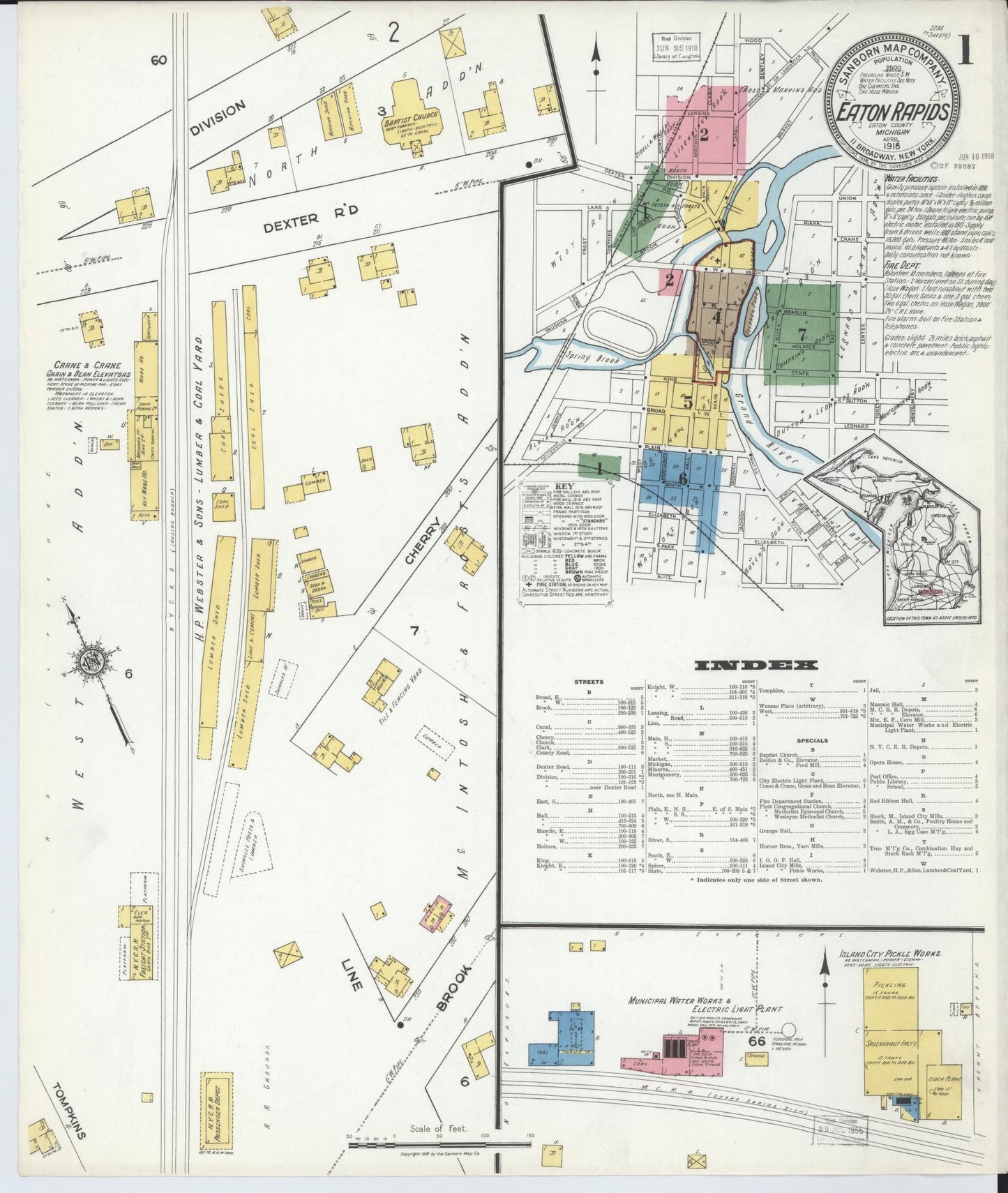 Sanborn Fire Insurance Map from Eaton Rapids, Eaton County, Michigan (1918), Sheet #0001 - Complete Map Set gallery image, historic Sanborn map, vintage wall art, Michigan Michigan