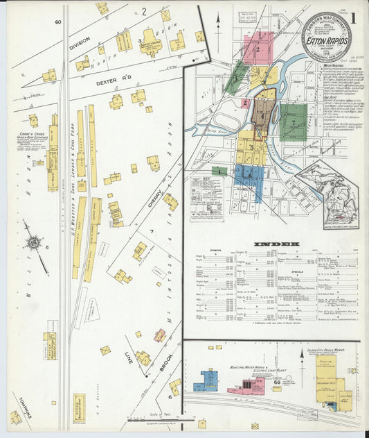 Sanborn Fire Insurance Map from Eaton Rapids, Eaton County, Michigan (1918), Sheet #0001 - Complete Map Set gallery image, historic Sanborn map, vintage wall art, Michigan Michigan