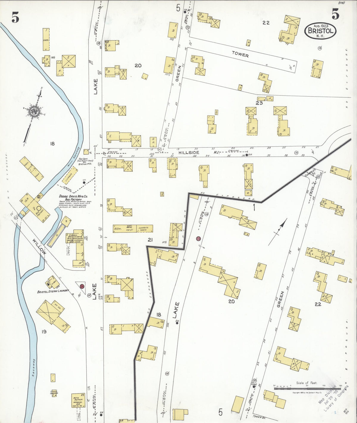 Sanborn Fire Insurance Map from Bristol, Grafton County, New Hampshire (1923), Sheet #0005 - Historic Sanborn Fire Insurance Map Print, vintage old map wall art, antique decor, genealogy gift, New Hampshire New Hampshire map