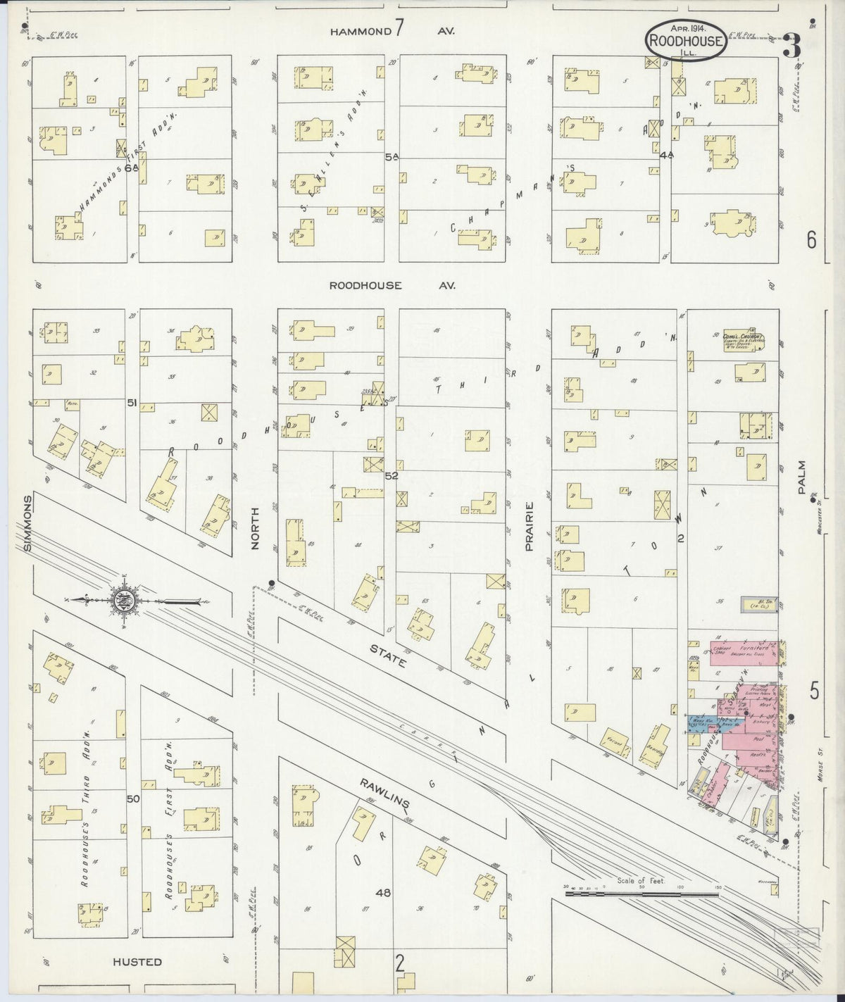 Sanborn Fire Insurance Map from Roodhouse, Greene County, Illinois (1914), Sheet #0003 - Historic Sanborn Fire Insurance Map Print, vintage old map wall art, antique decor, genealogy gift, Illinois Illinois map