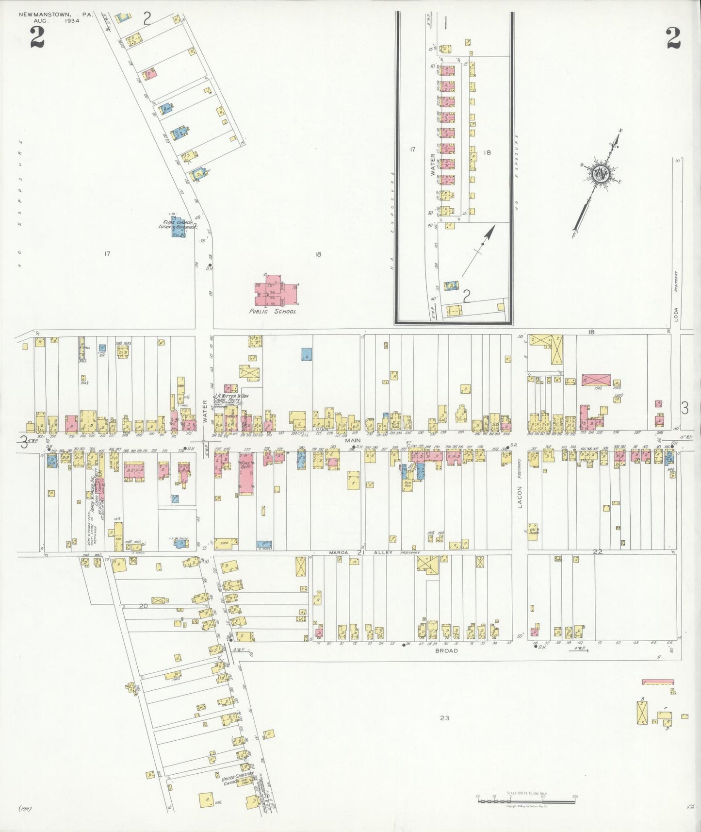 Sanborn Fire Insurance Map from Newmanstown, Lebanon County, Pennsylvania (1934), Sheet #0002 - Complete Map Set gallery image, historic Sanborn map, vintage wall art, Pennsylvania Pennsylvania