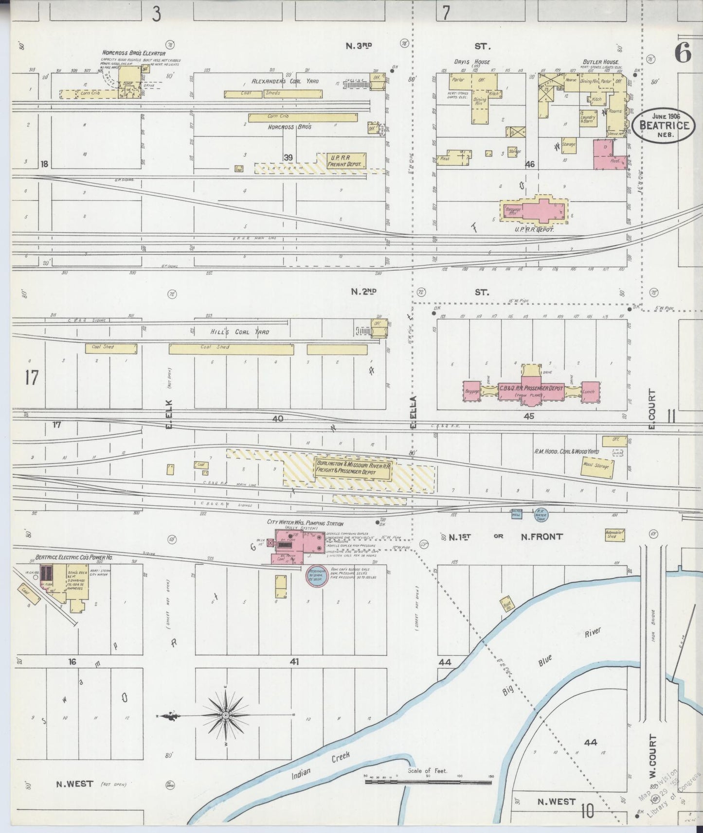 Sanborn Fire Insurance Map from Beatrice, Gage County, Nebraska (1906), Sheet #0006 - Complete Map Set gallery image, historic Sanborn map, vintage wall art, Nebraska Nebraska