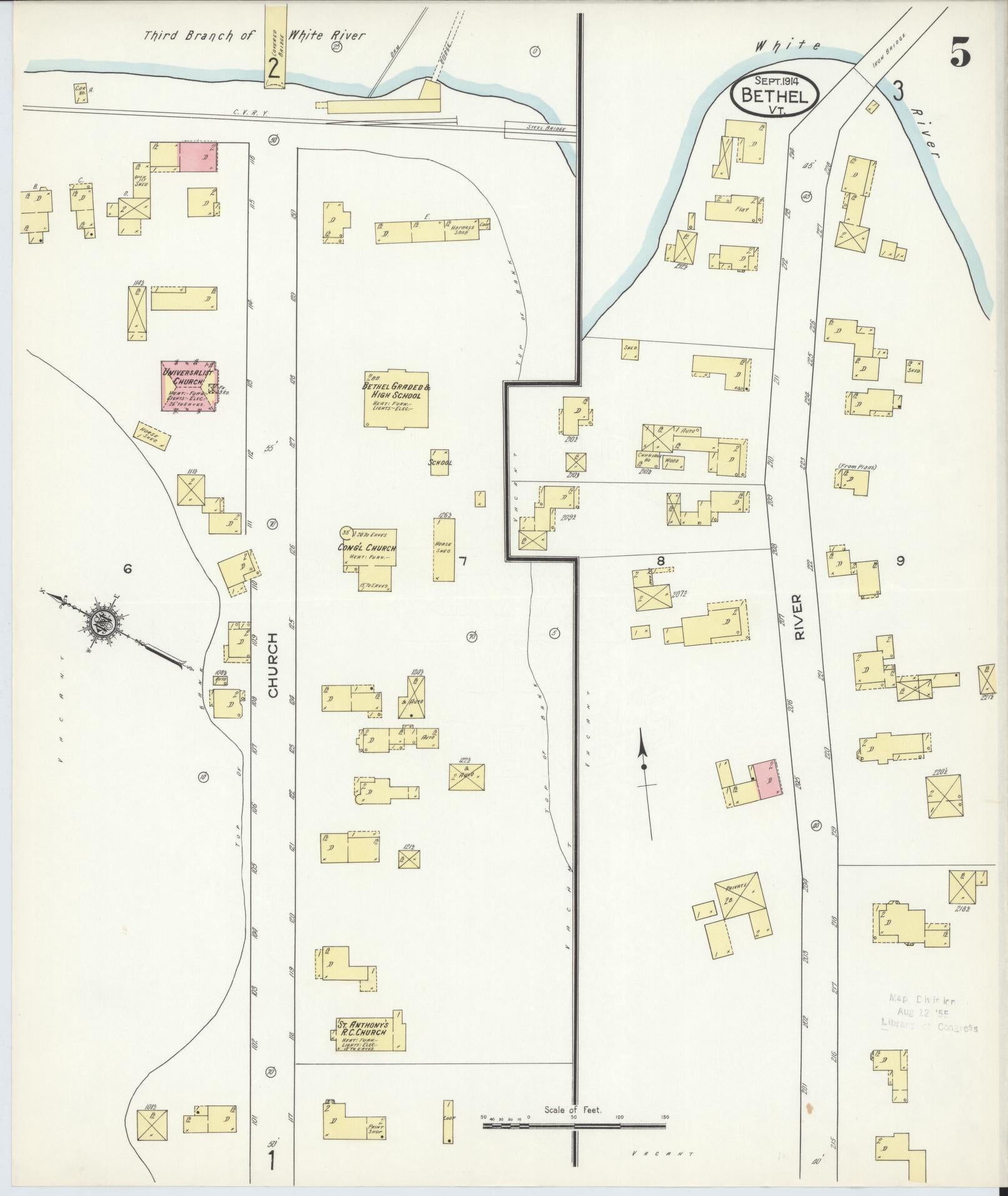 Sanborn Fire Insurance Map from Bethel, Windsor County, Vermont (1914), Sheet #0005 - Complete Map Set gallery image, historic Sanborn map, vintage wall art, Vermont Vermont