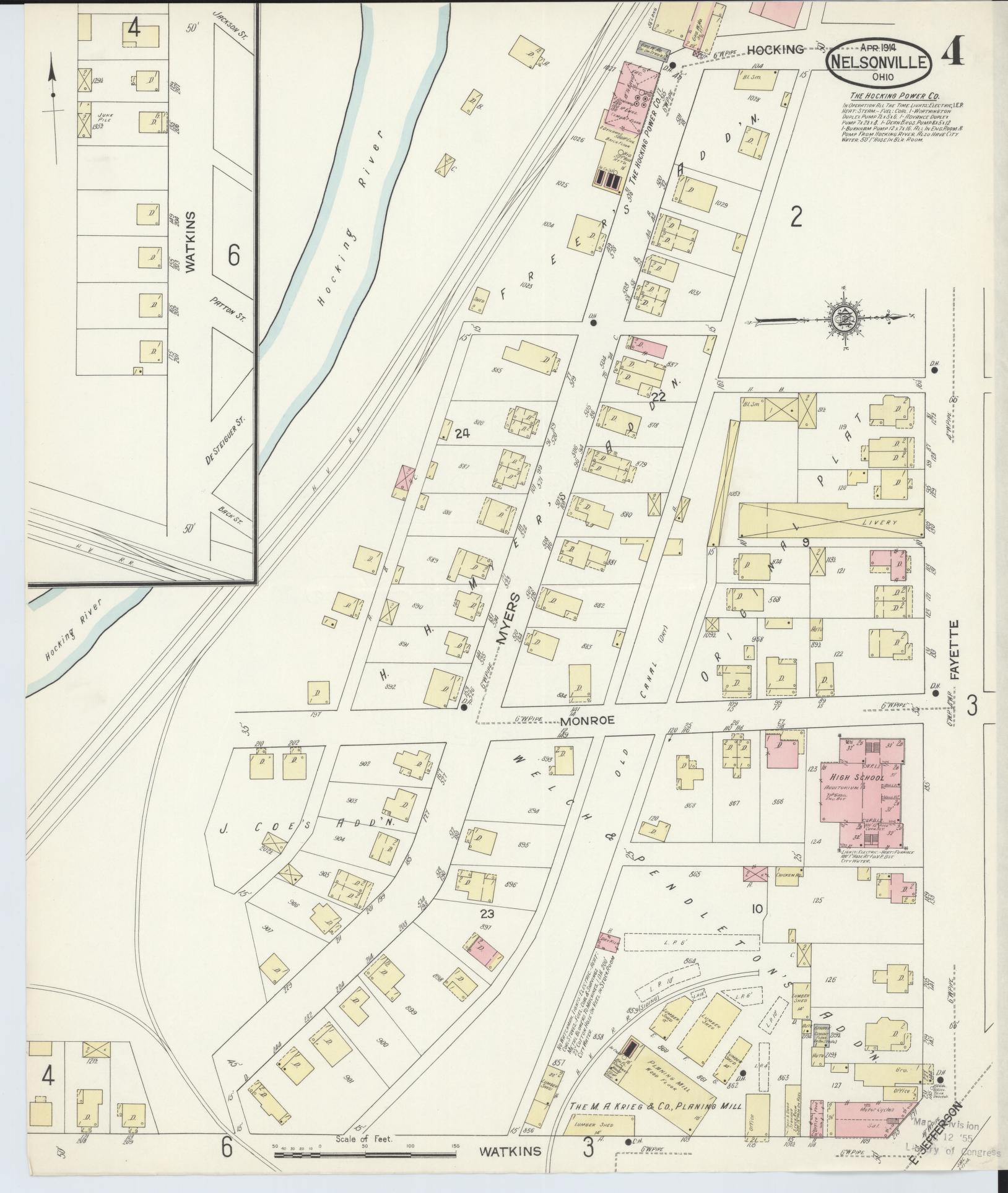 Sanborn Fire Insurance Map from Nelsonville, Athens County, Ohio (1914), Sheet #0004 - Historic Sanborn Fire Insurance Map Print, vintage old map wall art, antique decor, genealogy gift, Ohio Ohio map