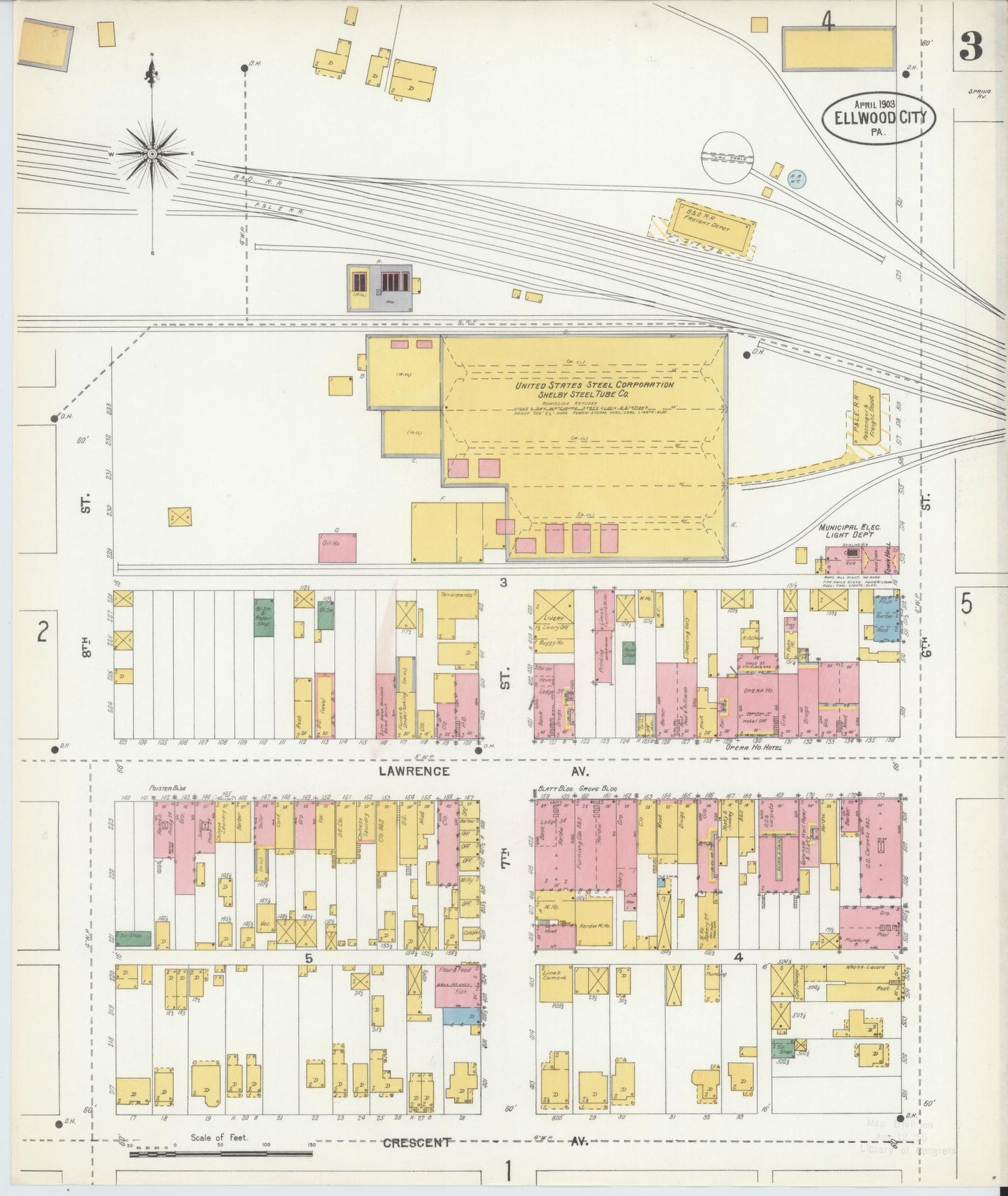 Sanborn Fire Insurance Map from Ellwood City, Lawrence County, Pennsylvania (1903), Sheet #0003 - Historic Sanborn Fire Insurance Map Print, vintage old map wall art, antique decor, genealogy gift, Pennsylvania Pennsylvania map