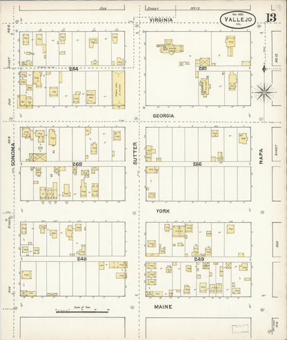Sanborn Fire Insurance Map from Vallejo, Solano County, California (1889), Sheet #0013 - Complete Map Set gallery image, historic Sanborn map, vintage wall art, California California