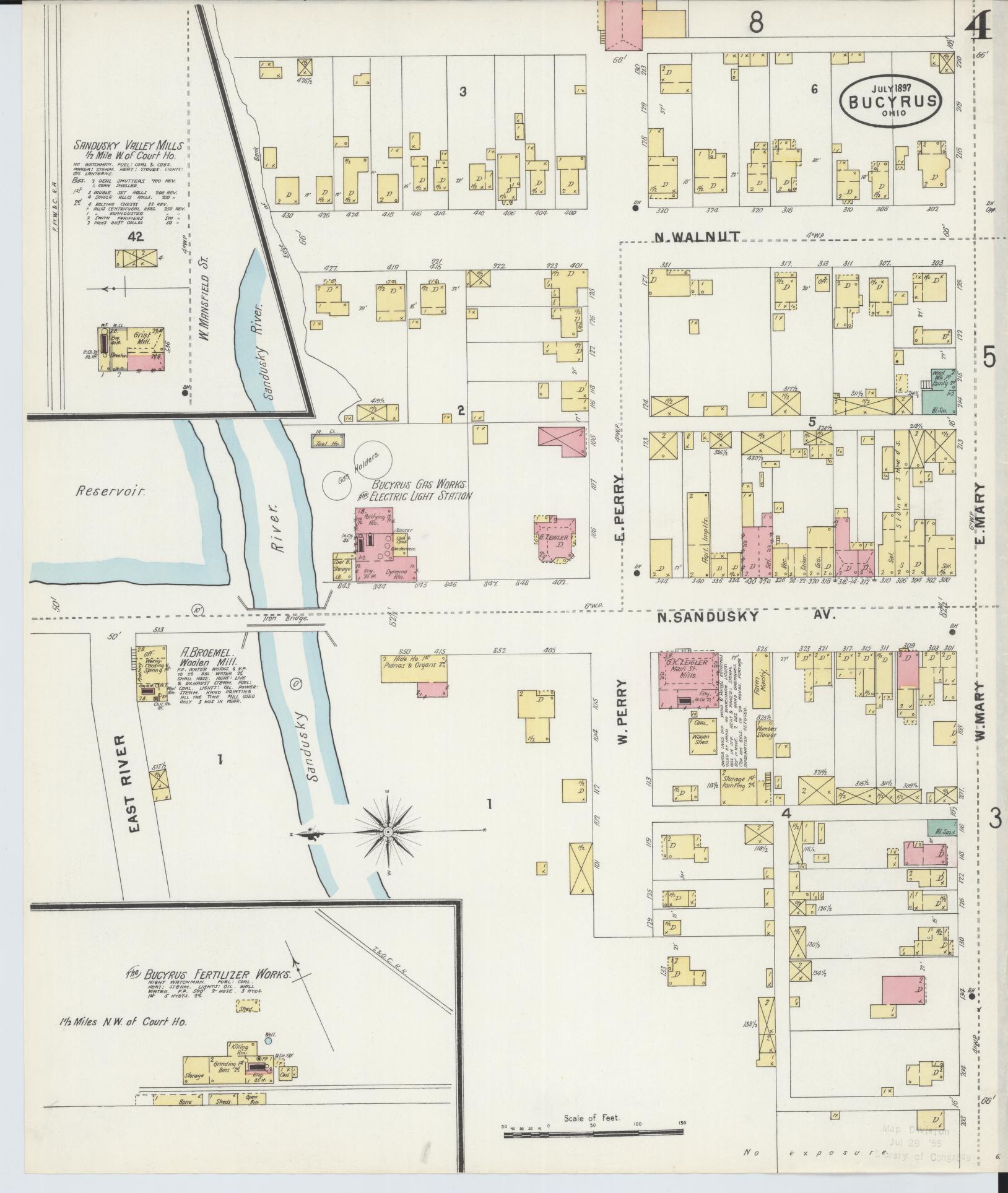 Sanborn Fire Insurance Map from Bucyrus, Crawford County, Ohio (1897), Sheet #0004 - Historic Sanborn Fire Insurance Map Print, vintage old map wall art, antique decor, genealogy gift, Ohio Ohio map