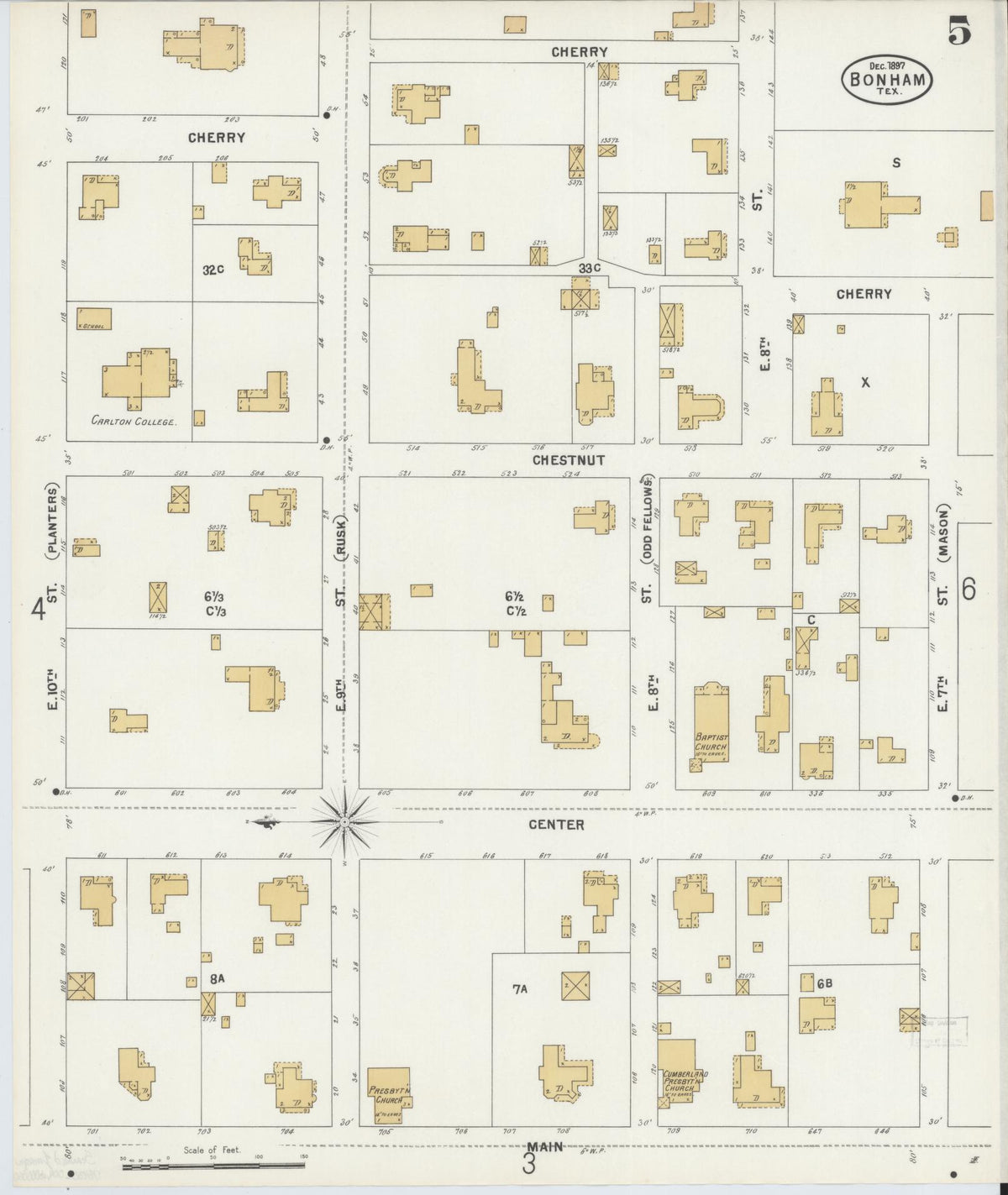 Sanborn Fire Insurance Map from Bonham, Fannin County, Texas (1897), Sheet #0005 - Complete Map Set gallery image, historic Sanborn map, vintage wall art, Texas Texas