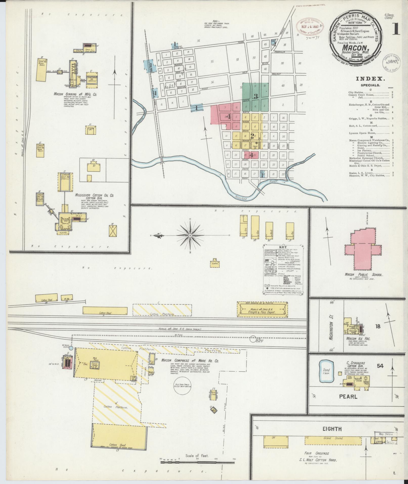 Sanborn Fire Insurance Map from Macon, Noxubee County, Mississippi (1899), Sheet #0001 - Complete Map Set gallery image, historic Sanborn map, vintage wall art, Mississippi Mississippi