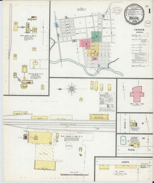 Sanborn Fire Insurance Map from Macon, Noxubee County, Mississippi (1899), Sheet #0001 - Complete Map Set gallery image, historic Sanborn map, vintage wall art, Mississippi Mississippi