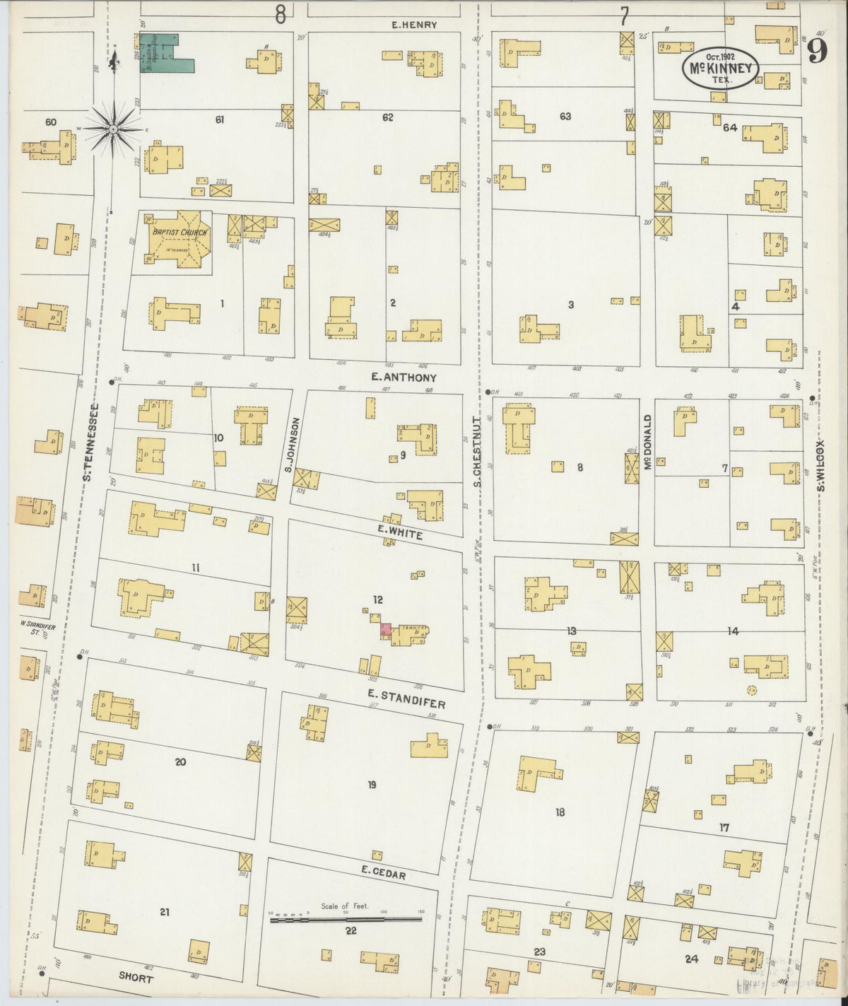 Sanborn Fire Insurance Map from McKinney, Collin County, Texas (1902), Sheet #0009 - Complete Map Set gallery image, historic Sanborn map, vintage wall art, Texas Texas