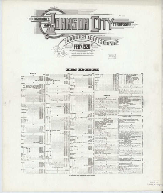 Sanborn Fire Insurance Map from Johnson City, Washington County, Tennessee (1920), Sheet #0001 - Historic Sanborn Fire Insurance Map Print, vintage old map wall art, antique decor, genealogy gift, Tennessee Tennessee map