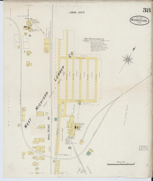 Sanborn Fire Insurance Map from Muskegon, Muskegon County, Michigan (1887), Sheet #0038 - Historic Sanborn Fire Insurance Map Print, vintage old map wall art, antique decor, genealogy gift, Michigan Michigan map