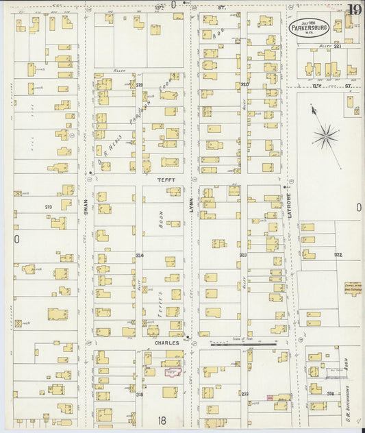 Sanborn Fire Insurance Map from Parkersburg, Wood County, West Virginia (1898), Sheet #0019 - Historic Sanborn Fire Insurance Map Print, vintage old map wall art, antique decor, genealogy gift, West Virginia West Virginia map