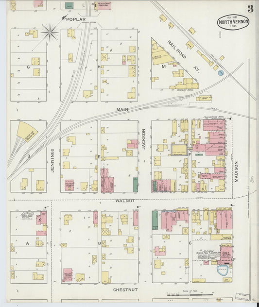 Sanborn Fire Insurance Map from North Vernon, Jennings County, Indiana (1893), Sheet #0003 - Historic Sanborn Fire Insurance Map Print, vintage old map wall art, antique decor, genealogy gift, Indiana Indiana map