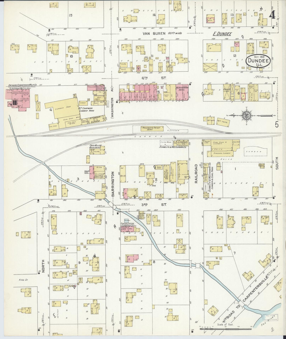 Sanborn Fire Insurance Map from Dundee, Kane County, Illinois (1912), Sheet #0004 - Complete Map Set gallery image, historic Sanborn map, vintage wall art, Illinois Illinois