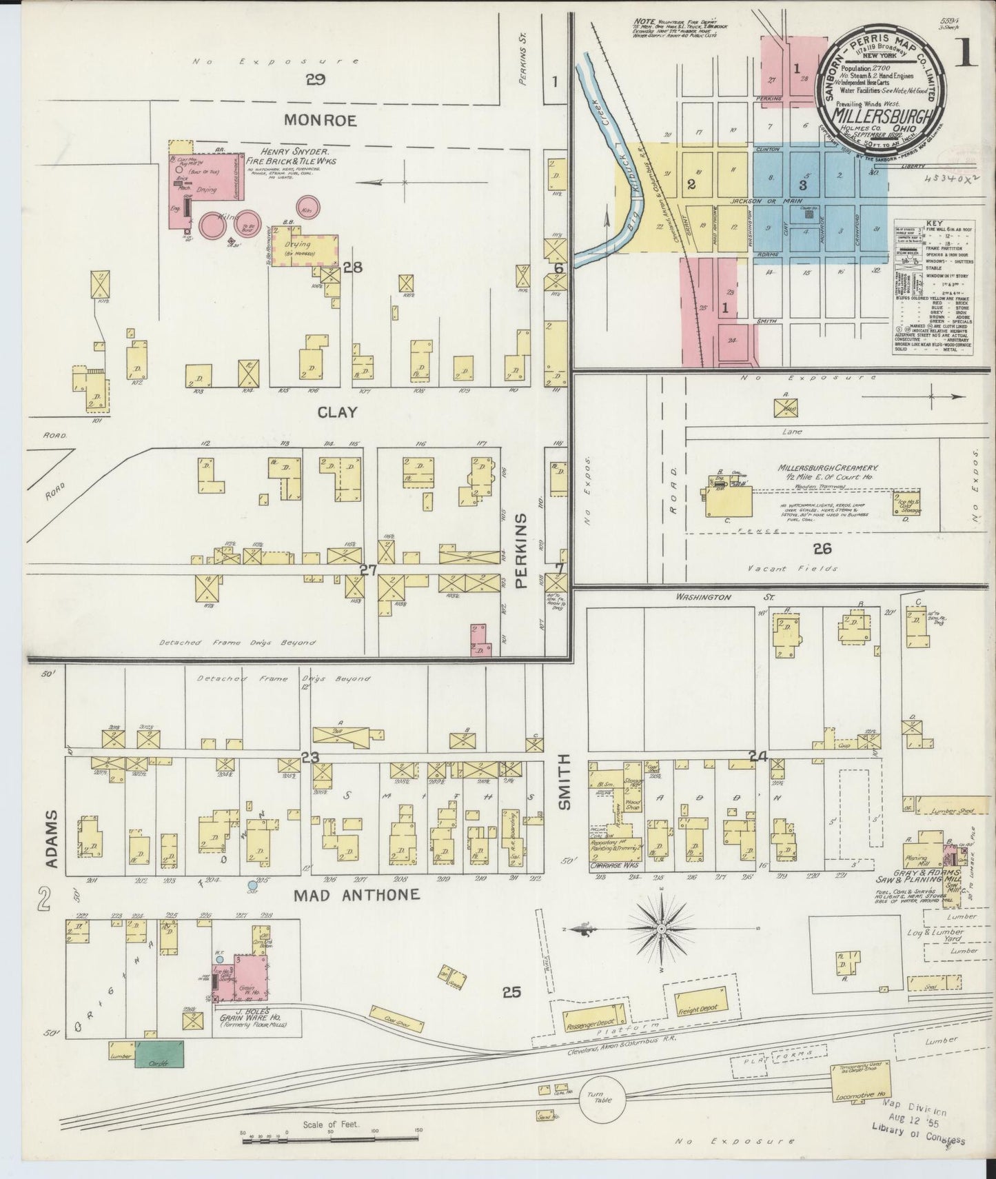 Sanborn Fire Insurance Map from Millersburg, Holmes County, Ohio (1892), Sheet #0001 - Historic Sanborn Fire Insurance Map Print, vintage old map wall art, antique decor, genealogy gift, Ohio Ohio map