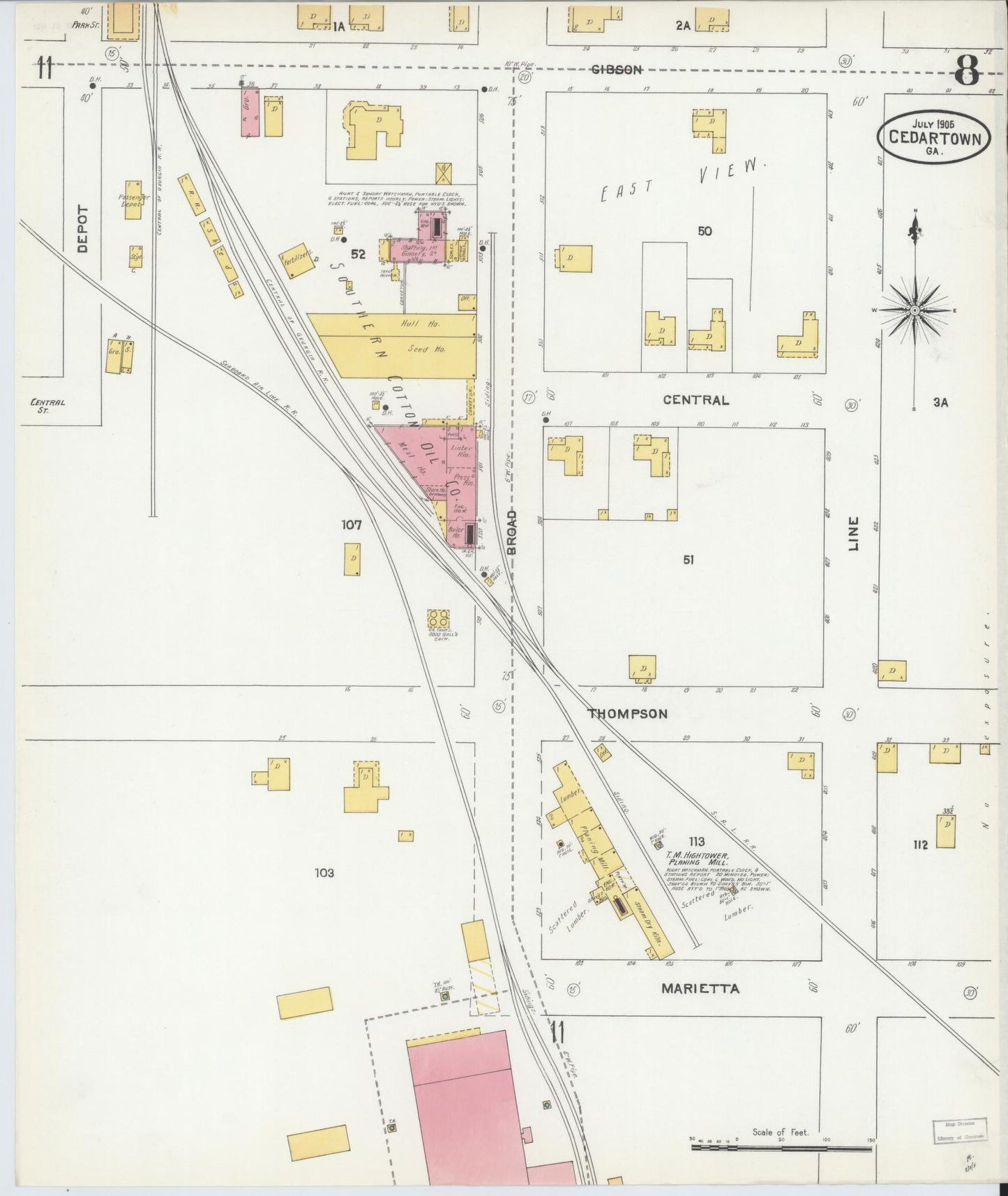 Sanborn Fire Insurance Map from Cedartown, Polk County, Georgia (1905), Sheet #0008 - Historic Sanborn Fire Insurance Map Print, vintage old map wall art, antique decor, genealogy gift, Georgia Georgia map