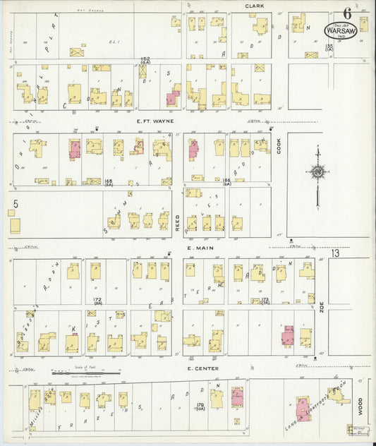 Sanborn Fire Insurance Map from Warsaw, Kosciusko County, Indiana (1917), Sheet #0006 - Historic Sanborn Fire Insurance Map Print, vintage old map wall art, antique decor, genealogy gift, Indiana Indiana map