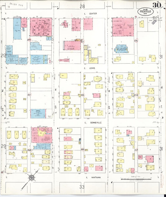 Sanborn Fire Insurance Map from Pocatello, Bannock County, Idaho (1948), Sheet #0030 - Historic Sanborn Fire Insurance Map Print, vintage old map wall art, antique decor, genealogy gift, Idaho Idaho map