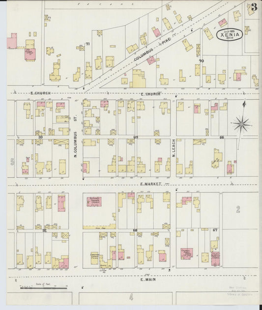 Sanborn Fire Insurance Map from Xenia, Greene County, Ohio (1895), Sheet #0003 - Historic Sanborn Fire Insurance Map Print, vintage old map wall art, antique decor, genealogy gift, Ohio Ohio map