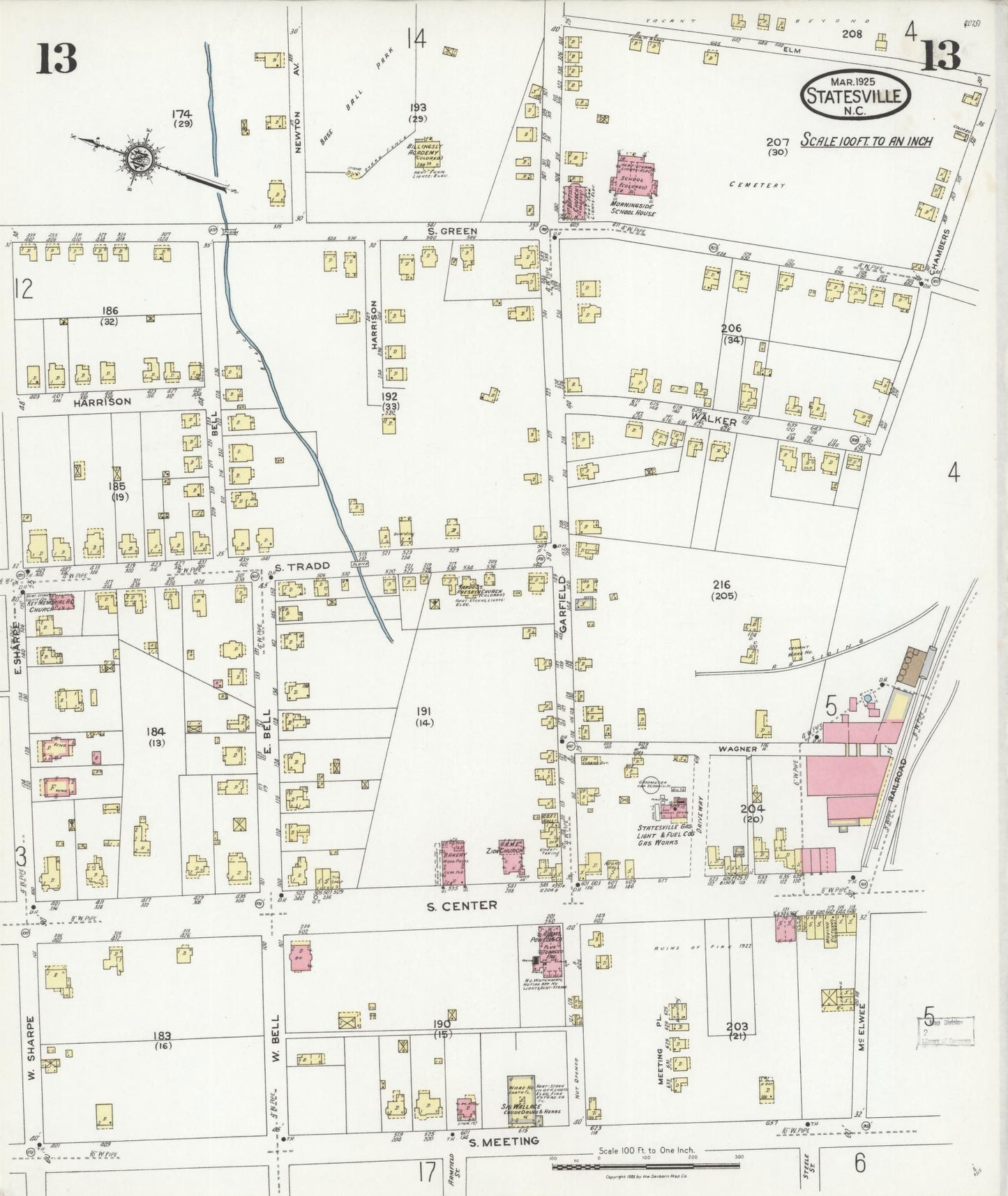Sanborn Fire Insurance Map from Statesville, Iredell County, North Carolina (1925), Sheet #0013 - Complete Map Set gallery image, historic Sanborn map, vintage wall art, North Carolina North Carolina