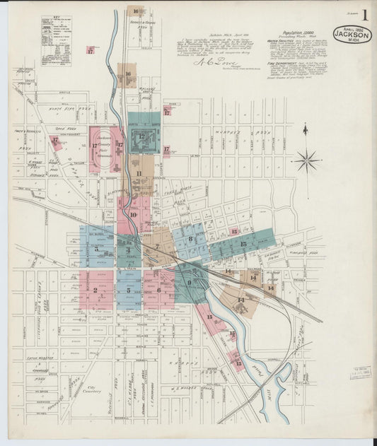 Sanborn Fire Insurance Map from Jackson, Jackson County, Michigan (1886), Sheet #0001 - Historic Sanborn Fire Insurance Map Print, vintage old map wall art, antique decor, genealogy gift, Michigan Michigan map