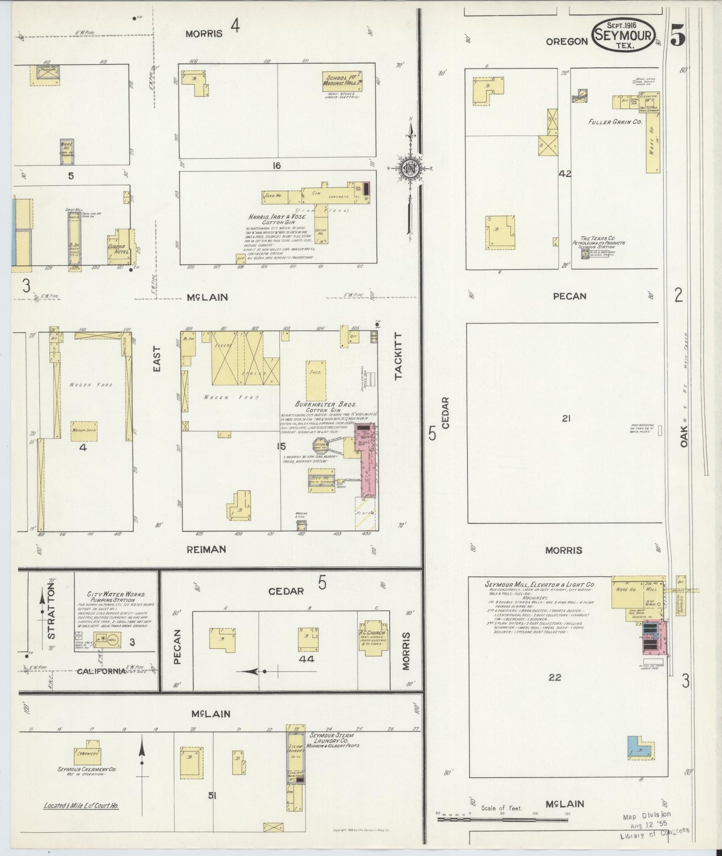 Sanborn Fire Insurance Map from Seymour, Baylor County, Texas (1916), Sheet #0005 - Historic Sanborn Fire Insurance Map Print, vintage old map wall art, antique decor, genealogy gift, Texas Texas map