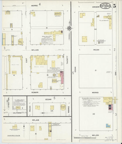 Sanborn Fire Insurance Map from Seymour, Baylor County, Texas (1916), Sheet #0005 - Historic Sanborn Fire Insurance Map Print, vintage old map wall art, antique decor, genealogy gift, Texas Texas map