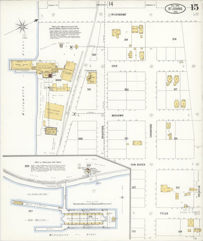 Sanborn Fire Insurance Map from Saint Johns, Multnomah County, Oregon (1905), Sheet #0015 - Complete Map Set gallery image, historic Sanborn map, vintage wall art, Oregon Oregon