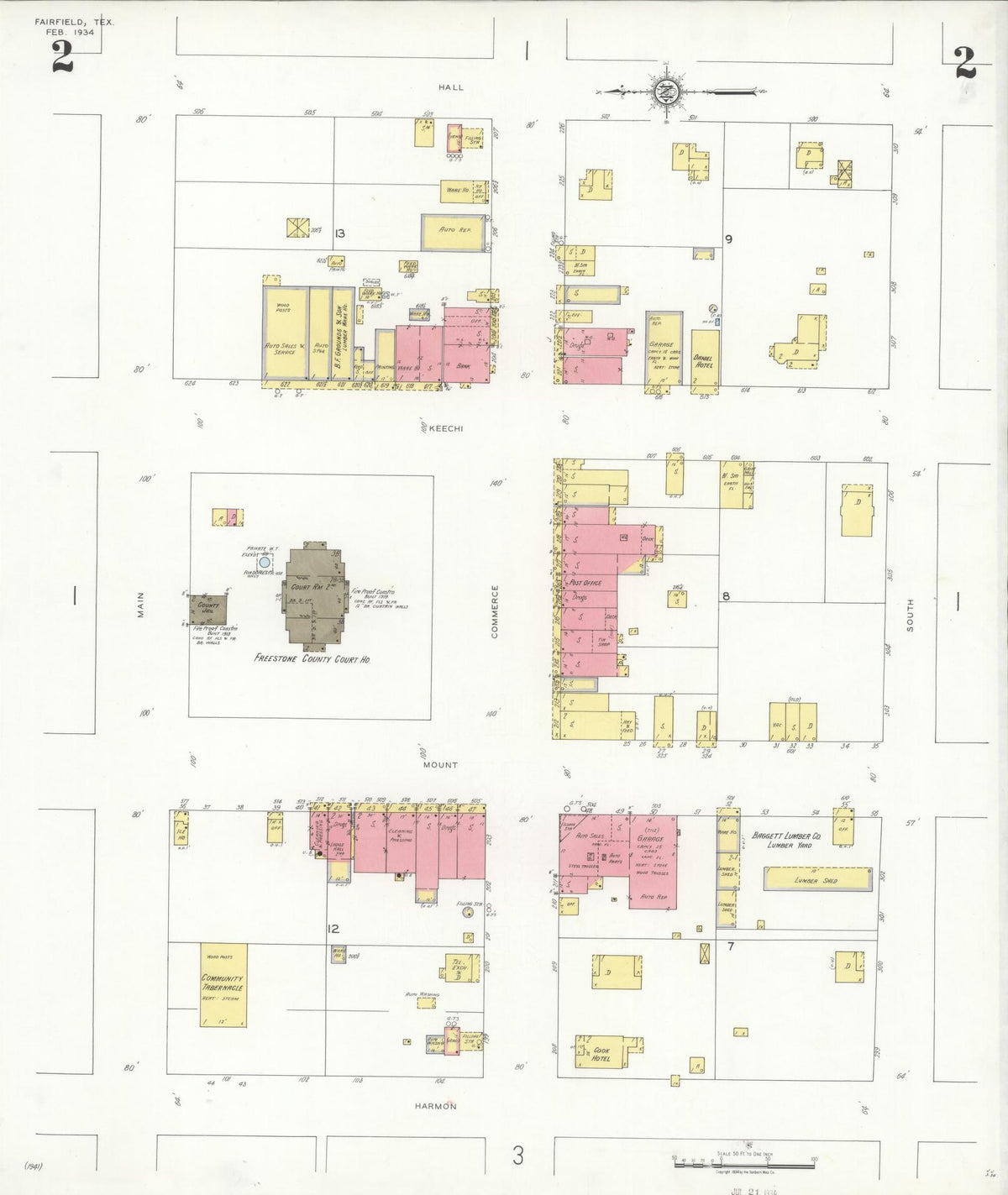 Sanborn Fire Insurance Map from Fairfield, Freestone County, Texas (1934), Sheet #0002 - Complete Map Set gallery image, historic Sanborn map, vintage wall art, Texas Texas