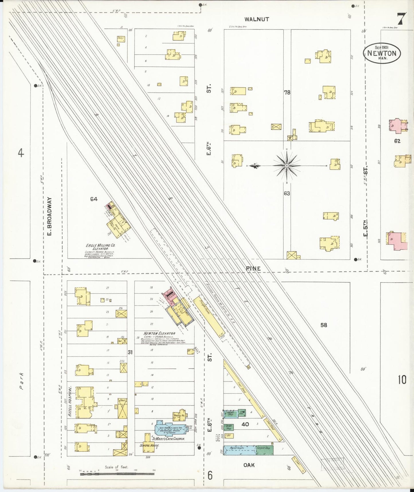 Sanborn Fire Insurance Map from Newton, Harvey County, Kansas (1901), Sheet #0007 - Complete Map Set gallery image, historic Sanborn map, vintage wall art, Kansas Kansas