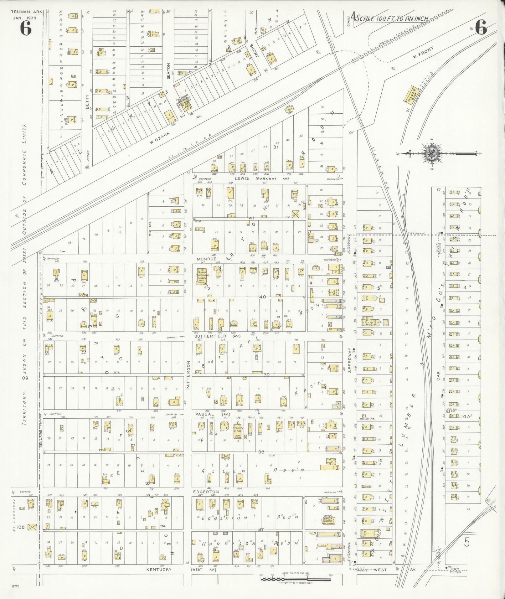Sanborn Fire Insurance Map from Truman, Poinsett County, Arkansas (1939), Sheet #0006 - Complete Map Set gallery image, historic Sanborn map, vintage wall art, Arkansas Arkansas