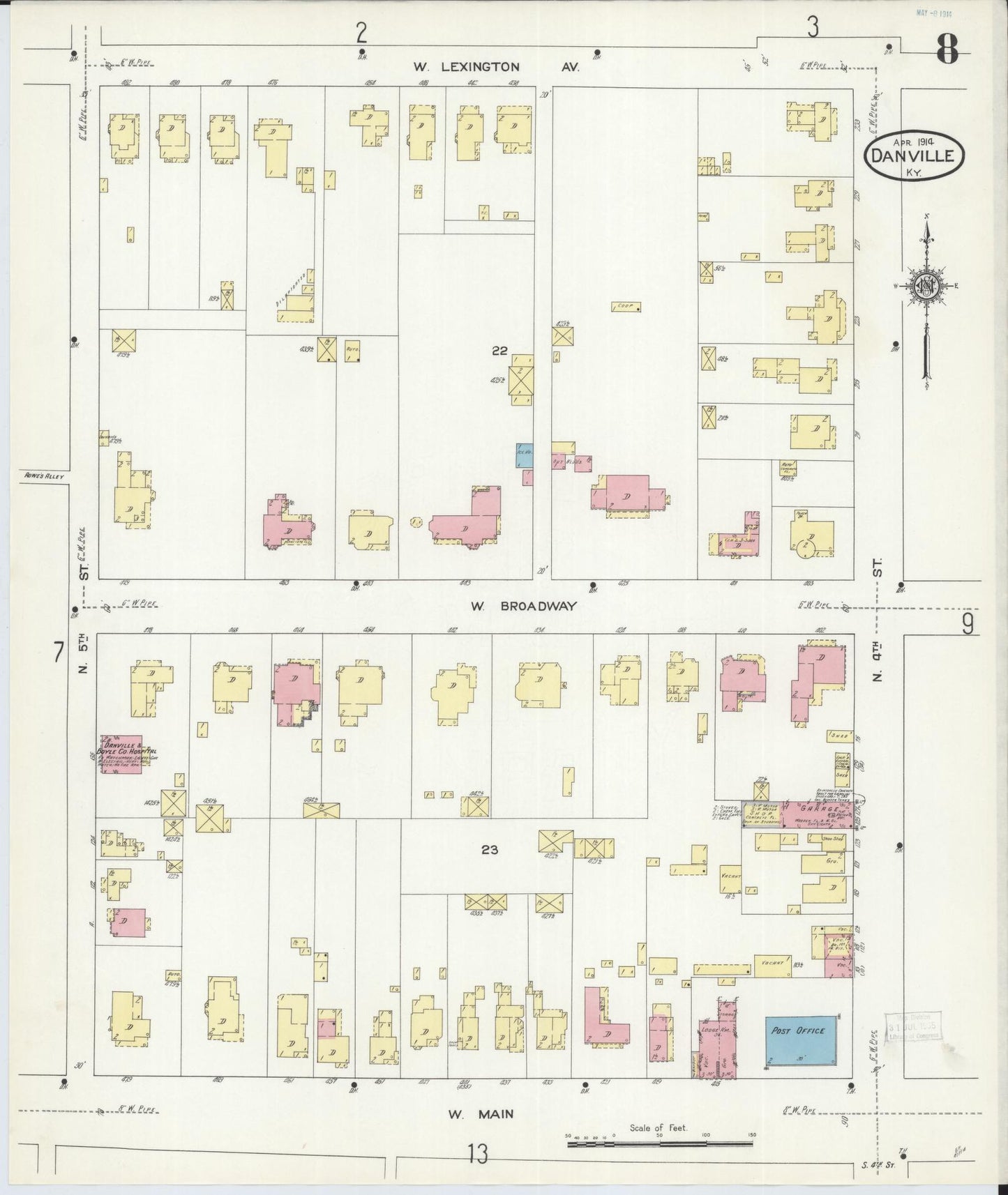Sanborn Fire Insurance Map from Danville, Boyle County, Kentucky (1914), Sheet #0008 - Complete Map Set gallery image, historic Sanborn map, vintage wall art, Kentucky Kentucky