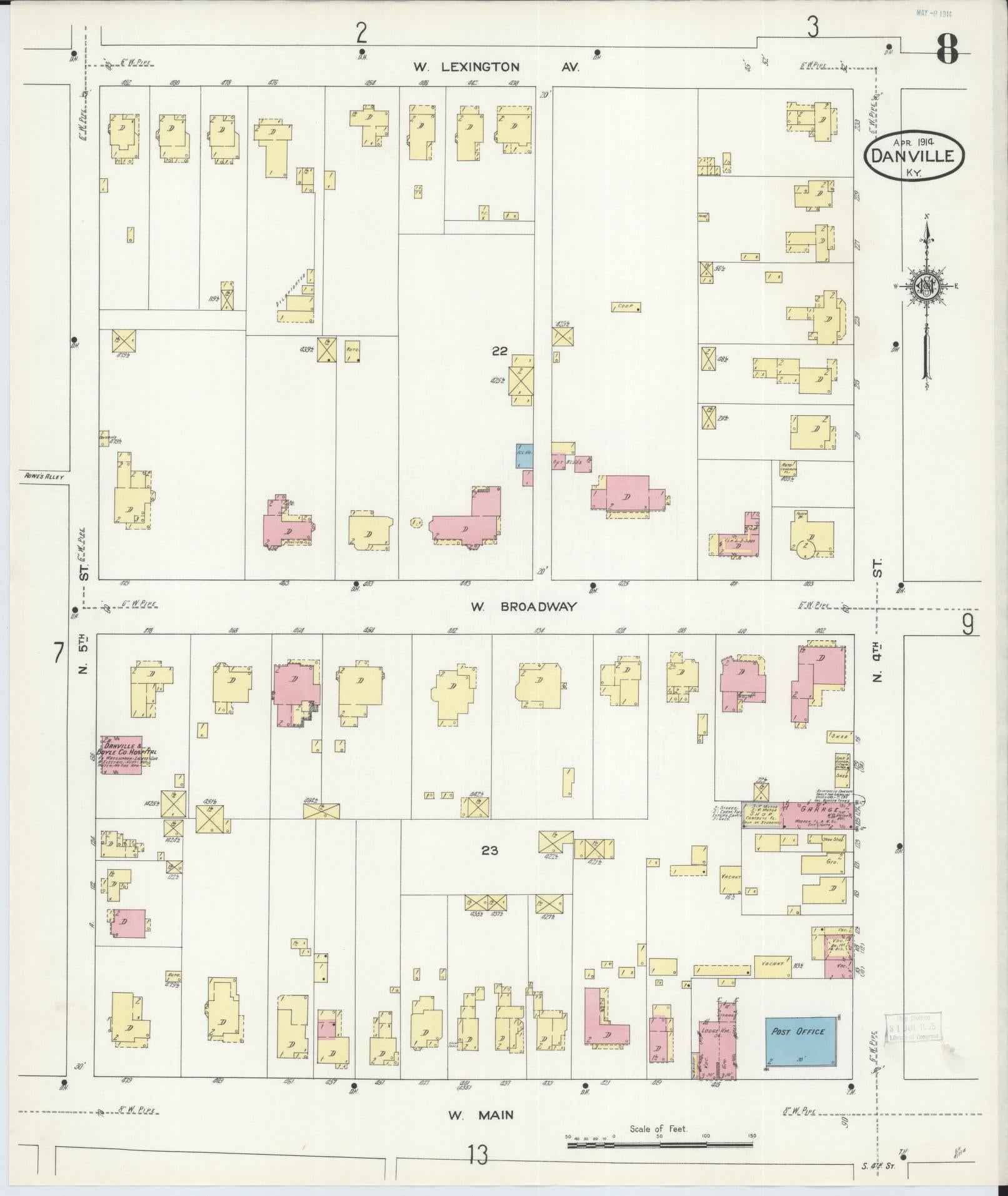 Sanborn Fire Insurance Map from Danville, Boyle County, Kentucky (1914), Sheet #0008 - Complete Map Set gallery image, historic Sanborn map, vintage wall art, Kentucky Kentucky