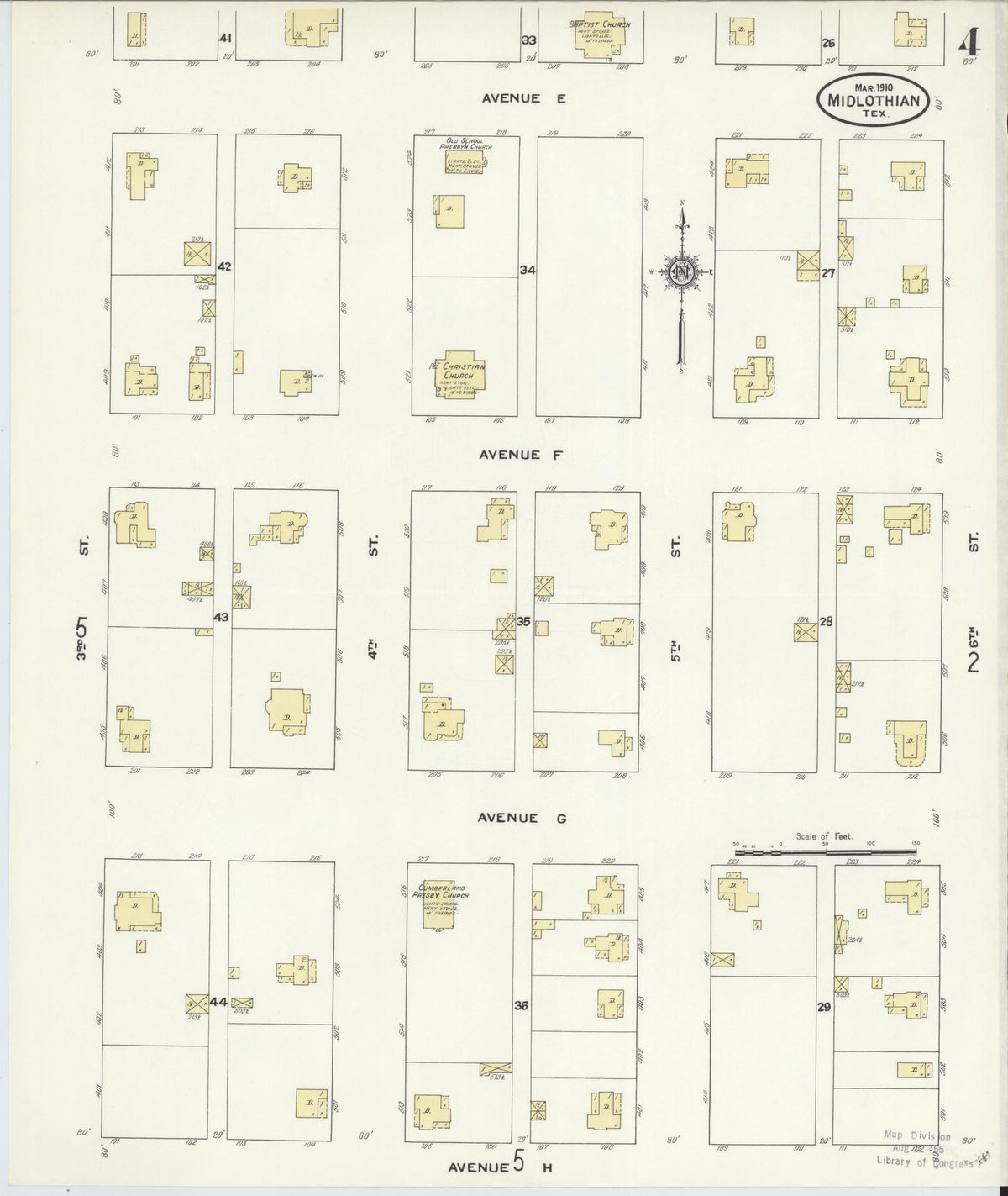 Sanborn Fire Insurance Map from Midlothian, Ellis County, Texas (1910), Sheet #0004 - Complete Map Set gallery image, historic Sanborn map, vintage wall art, Texas Texas