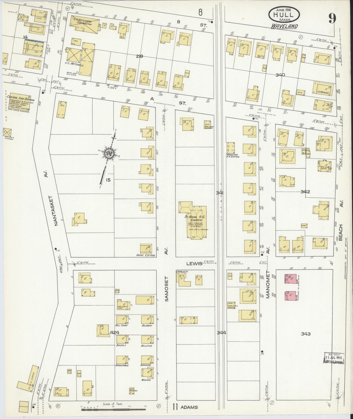 Sanborn Fire Insurance Map from Hull, Plymouth County, Massachusetts (1916), Sheet #0009 - Complete Map Set gallery image, historic Sanborn map, vintage wall art, Massachusetts Massachusetts