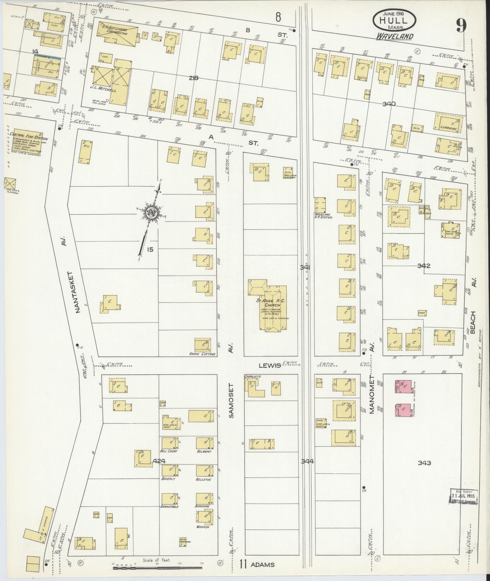Sanborn Fire Insurance Map from Hull, Plymouth County, Massachusetts (1916), Sheet #0009 - Complete Map Set gallery image, historic Sanborn map, vintage wall art, Massachusetts Massachusetts