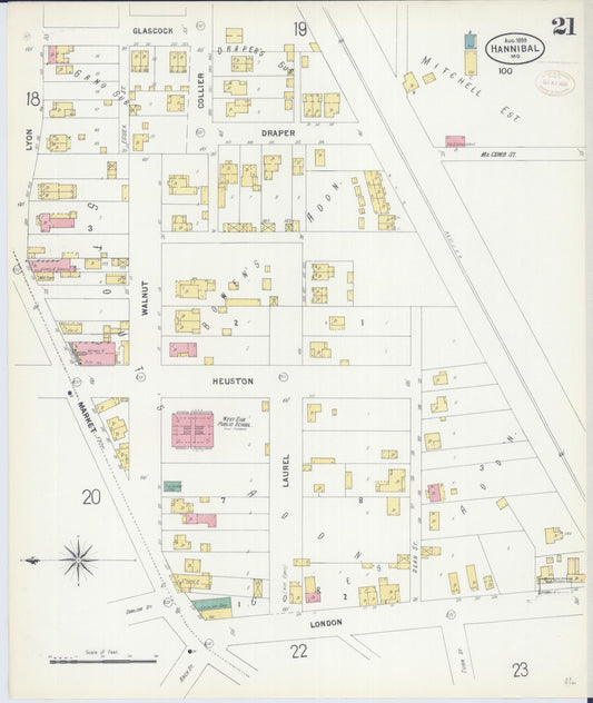 Sanborn Fire Insurance Map from Hannibal, Marion County, Missouri (1899), Sheet #0021 - Historic Sanborn Fire Insurance Map Print, vintage old map wall art, antique decor, genealogy gift, Missouri Missouri map
