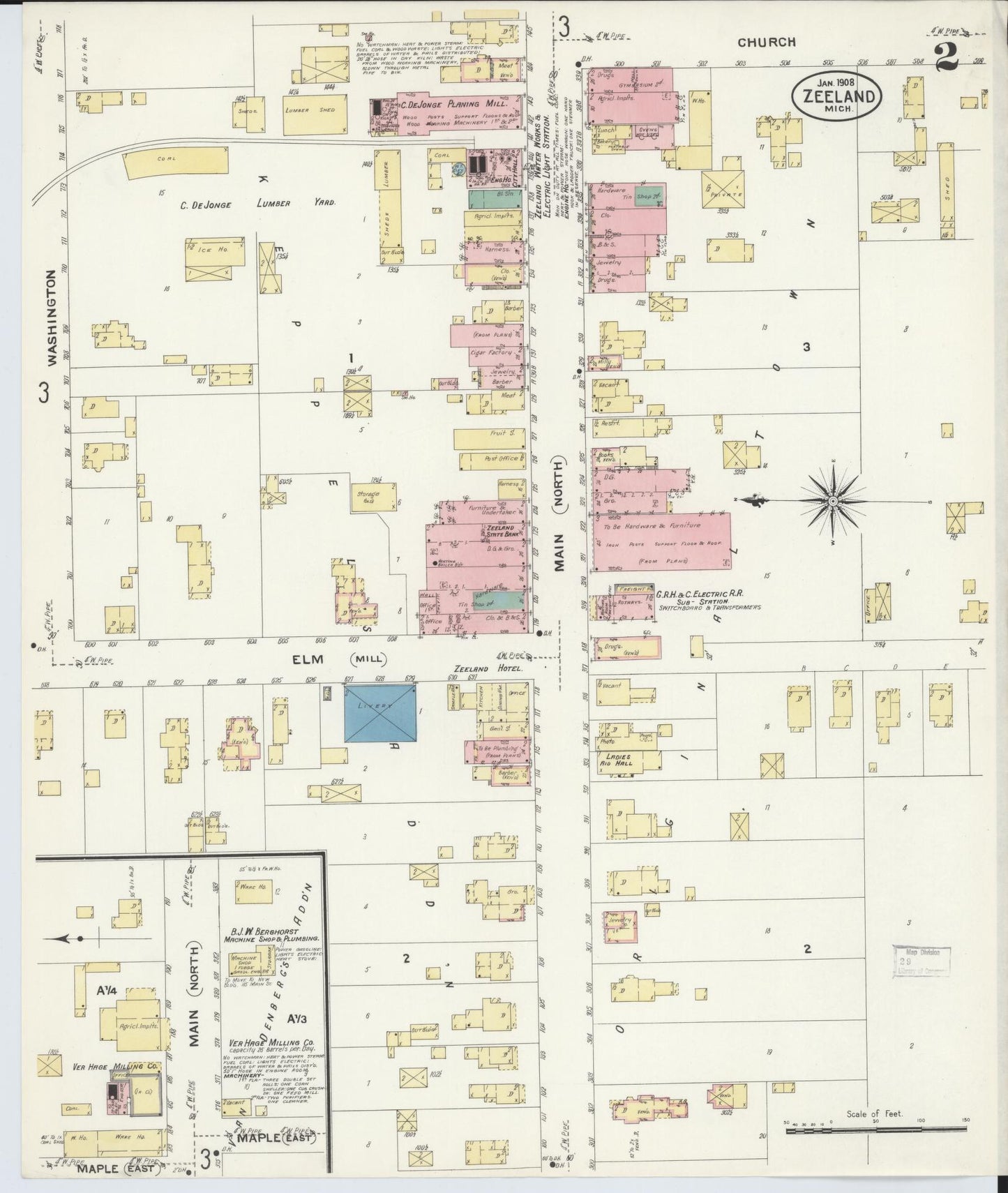 Sanborn Fire Insurance Map from Zeeland, Ottawa County, Michigan (1908), Sheet #0002 - Complete Map Set gallery image, historic Sanborn map, vintage wall art, Michigan Michigan