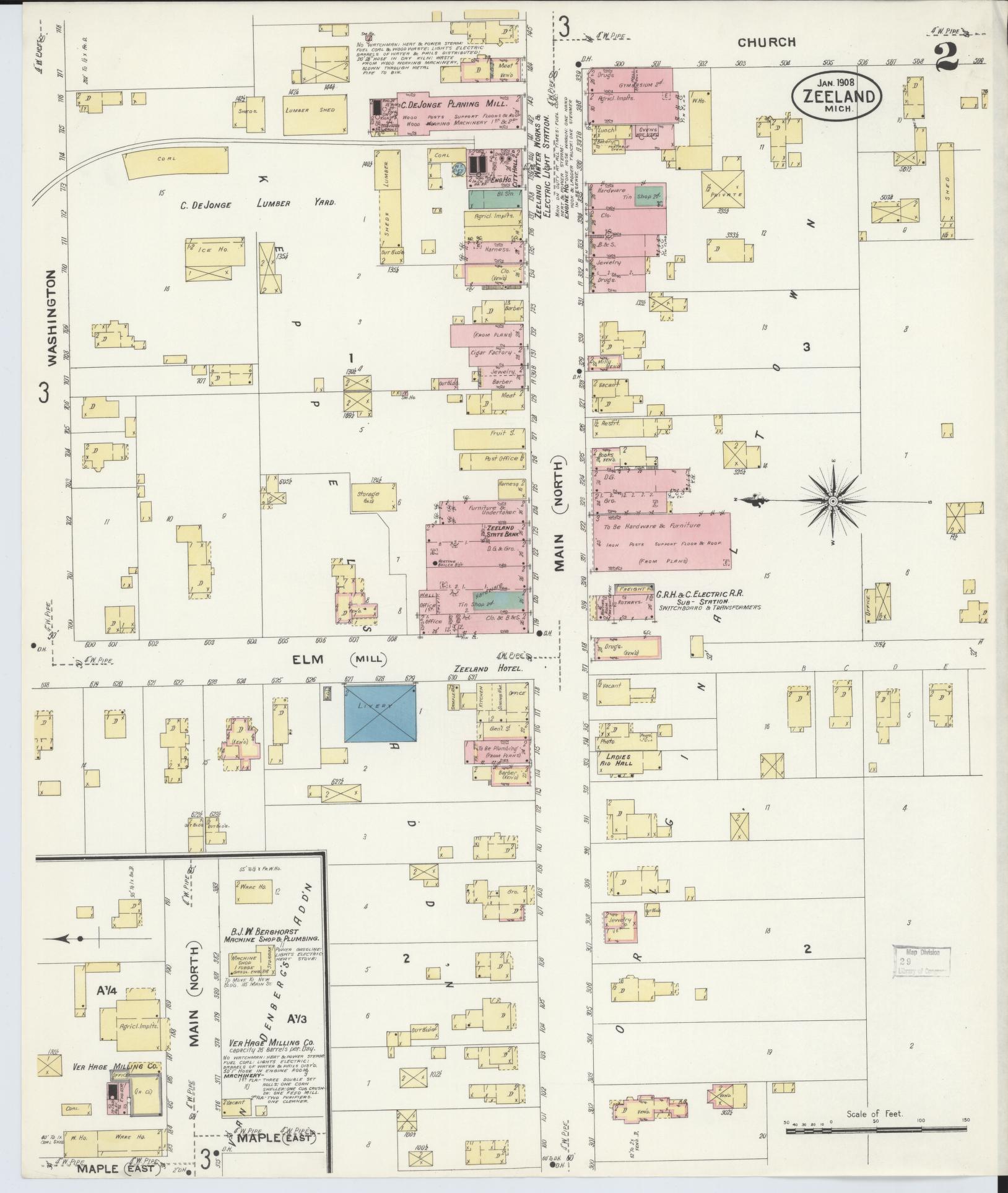 Sanborn Fire Insurance Map from Zeeland, Ottawa County, Michigan (1908), Sheet #0002 - Complete Map Set gallery image, historic Sanborn map, vintage wall art, Michigan Michigan