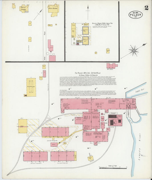 Sanborn Fire Insurance Map from Pelzer, Anderson County, South Carolina (1902), Sheet #0002 - Historic Sanborn Fire Insurance Map Print, vintage old map wall art, antique decor, genealogy gift, South Carolina South Carolina map