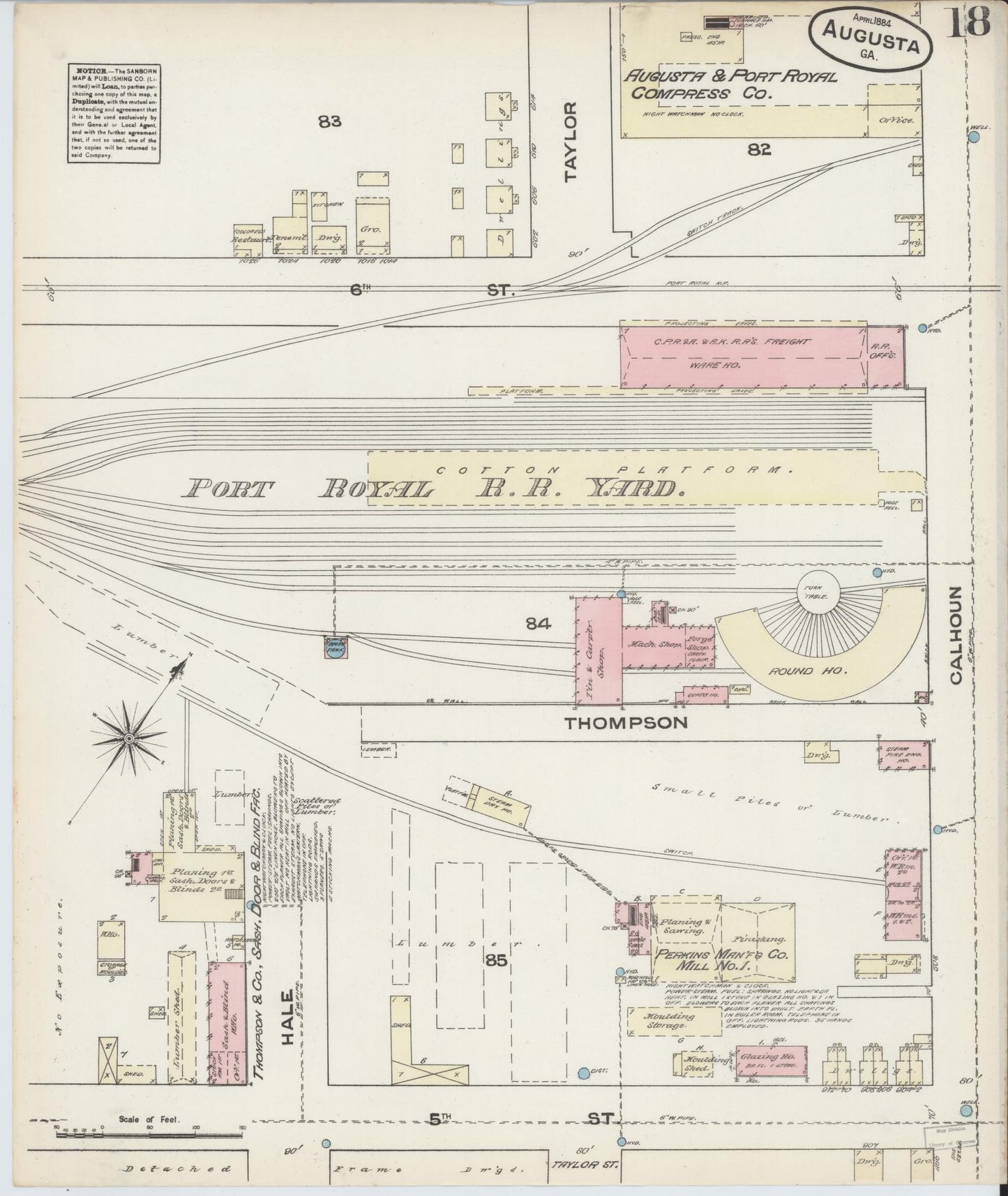 Sanborn Fire Insurance Map from Augusta, Richmond County, Georgia (1884), Sheet #0018 - Historic Sanborn Fire Insurance Map Print, vintage old map wall art, antique decor, genealogy gift, Georgia Georgia map