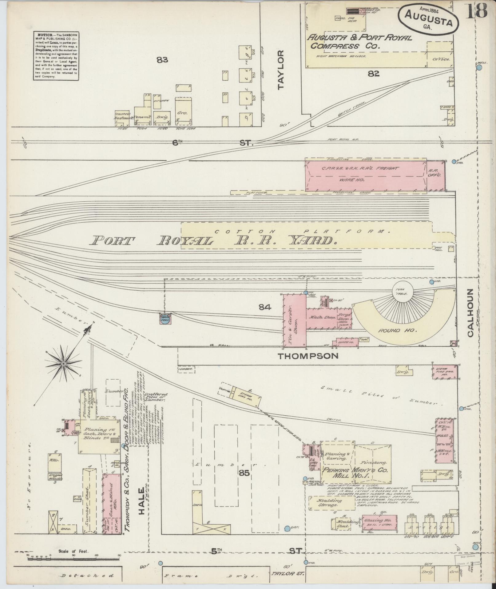 Sanborn Fire Insurance Map from Augusta, Richmond County, Georgia (1884), Sheet #0018 - Historic Sanborn Fire Insurance Map Print, vintage old map wall art, antique decor, genealogy gift, Georgia Georgia map