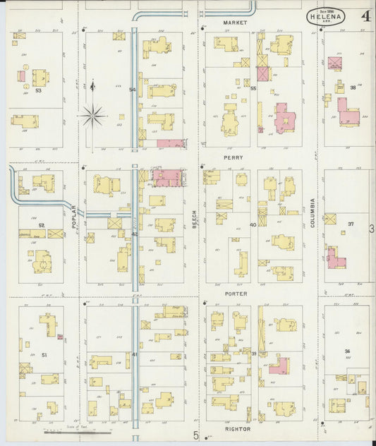 Sanborn Fire Insurance Map from Helena, Phillips County, Arkansas (1896), Sheet #0004 - Historic Sanborn Fire Insurance Map Print, vintage old map wall art, antique decor, genealogy gift, Arkansas Arkansas map