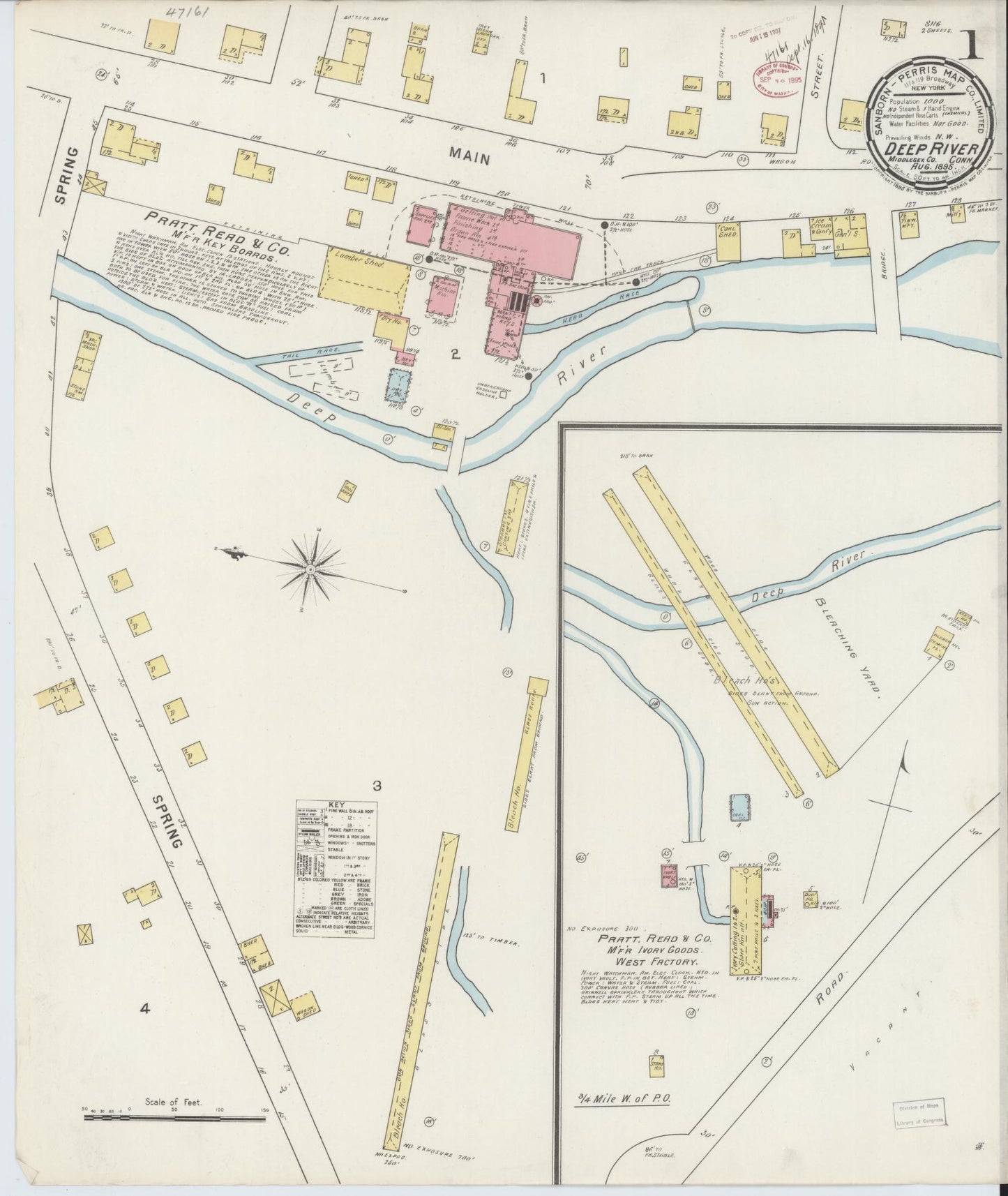 Sanborn Fire Insurance Map from Deep River, Middlesex County, Connecticut (1895), Sheet #0001 - Historic Sanborn Fire Insurance Map Print, vintage old map wall art, antique decor, genealogy gift, Connecticut Connecticut map