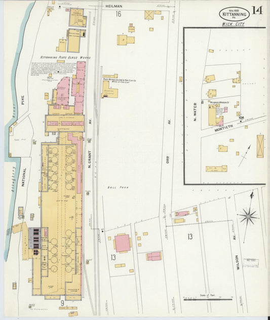 Sanborn Fire Insurance Map from Kittanning, Armstrong County, Pennsylvania (1909), Sheet #0014 - Historic Sanborn Fire Insurance Map Print, vintage old map wall art, antique decor, genealogy gift, Pennsylvania Pennsylvania map