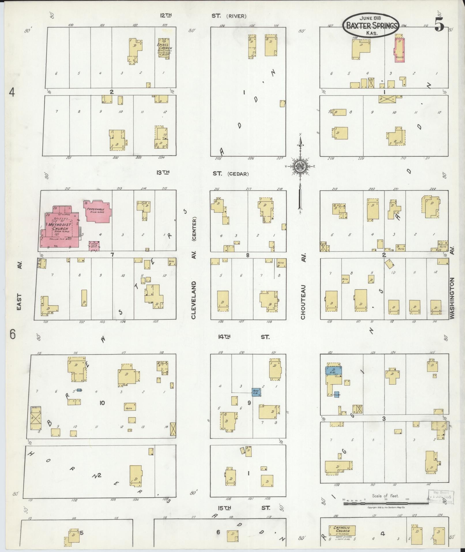 Sanborn Fire Insurance Map from Baxter Springs, Cherokee County, Kansas (1918), Sheet #0005 - Historic Sanborn Fire Insurance Map Print, vintage old map wall art, antique decor, genealogy gift, Kansas Kansas map