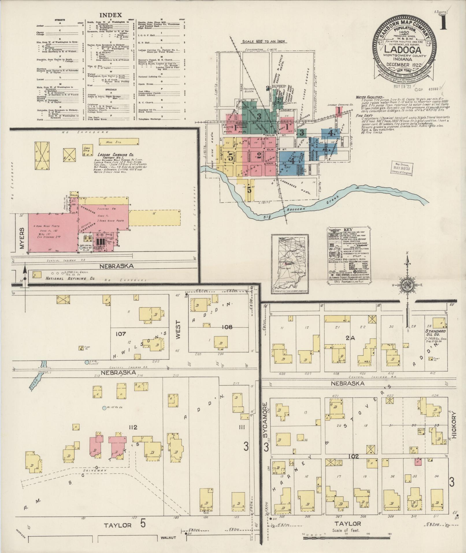 Sanborn Fire Insurance Map from Ladoga, Montgomery County, Indiana (1922), Sheet #0001 - Complete Map Set gallery image, historic Sanborn map, vintage wall art, Indiana Indiana