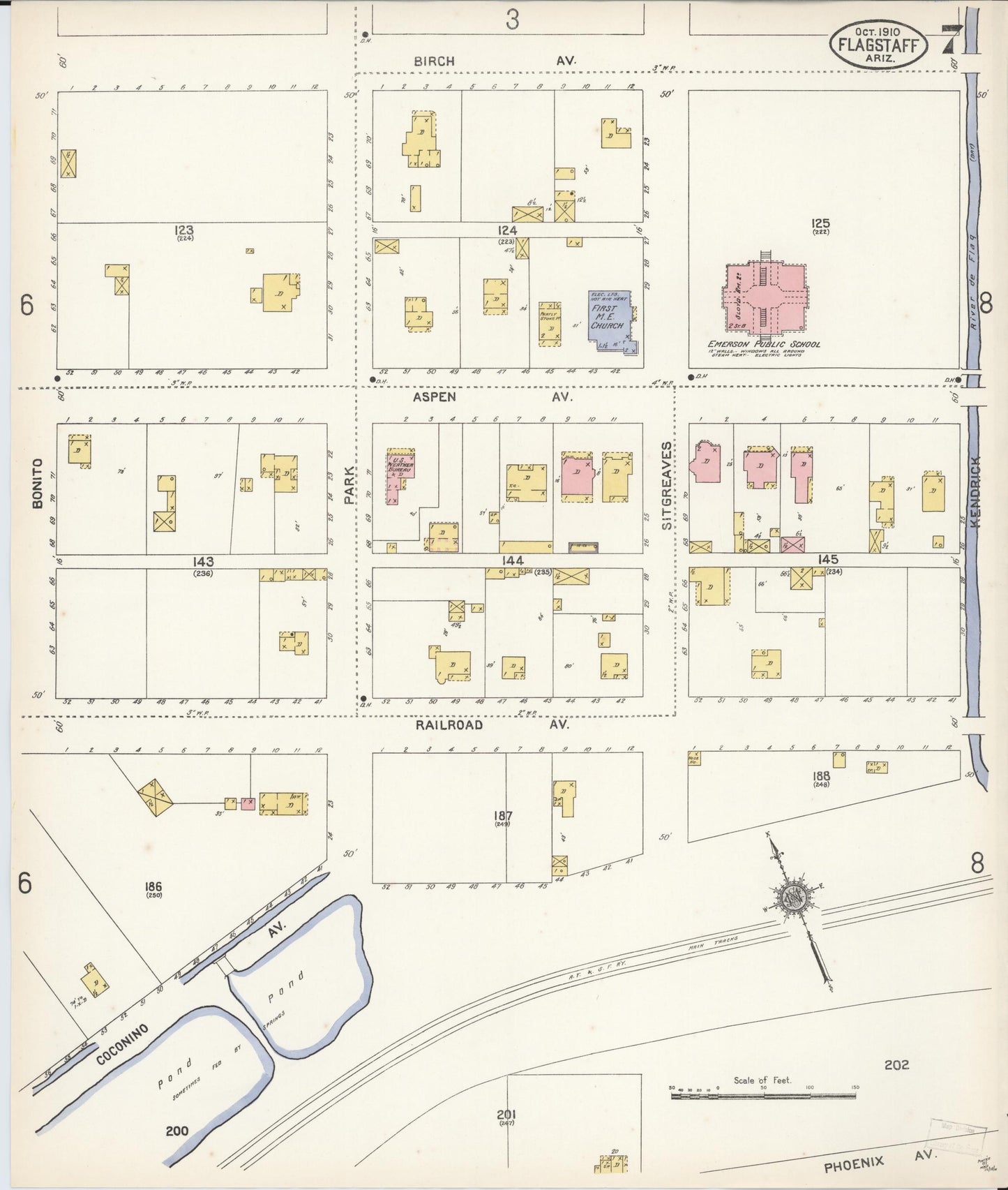 Sanborn Fire Insurance Map from Flagstaff, Coconino County, Arizona (1910), Sheet #0007 - Complete Map Set gallery image, historic Sanborn map, vintage wall art, Arizona Arizona